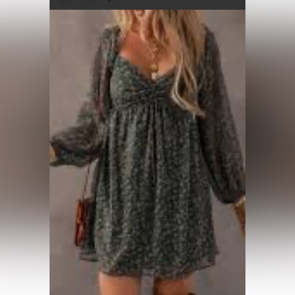 Heyson Green Floral Long Sleeve Dress Romantic Boho
